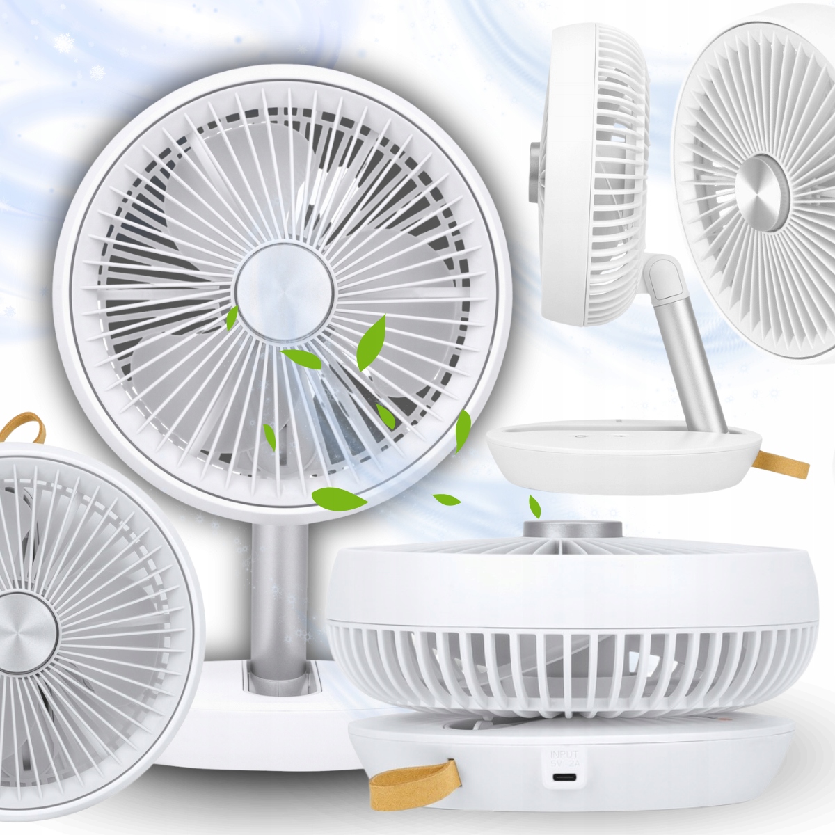 WIATRAK WENTYLATOR AKUMULATOROWY BEZPRZEWODOWY SKŁADANY CICHY *4 TRYBY*