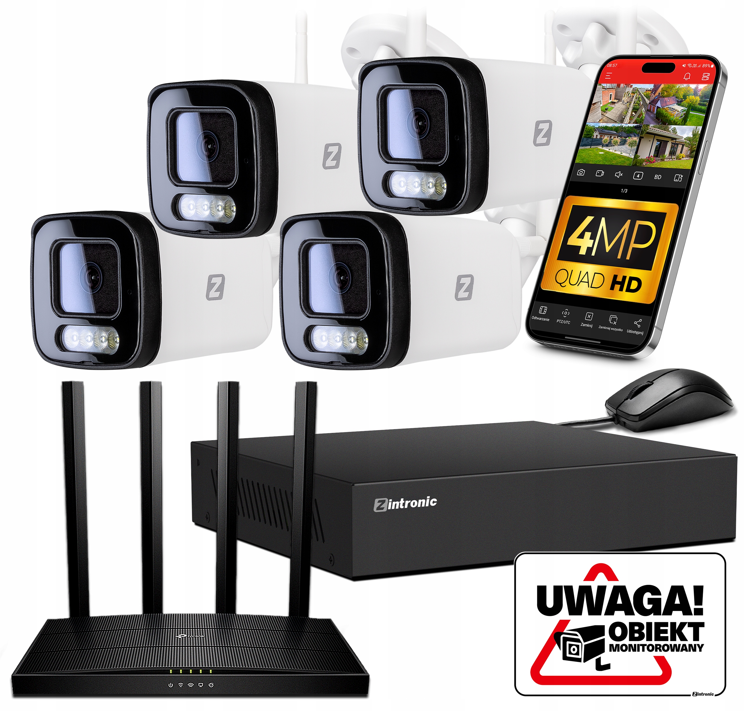 Sada pro monitorování 4 kamer WiFi 4 MPx Detekce lidí, bez disku