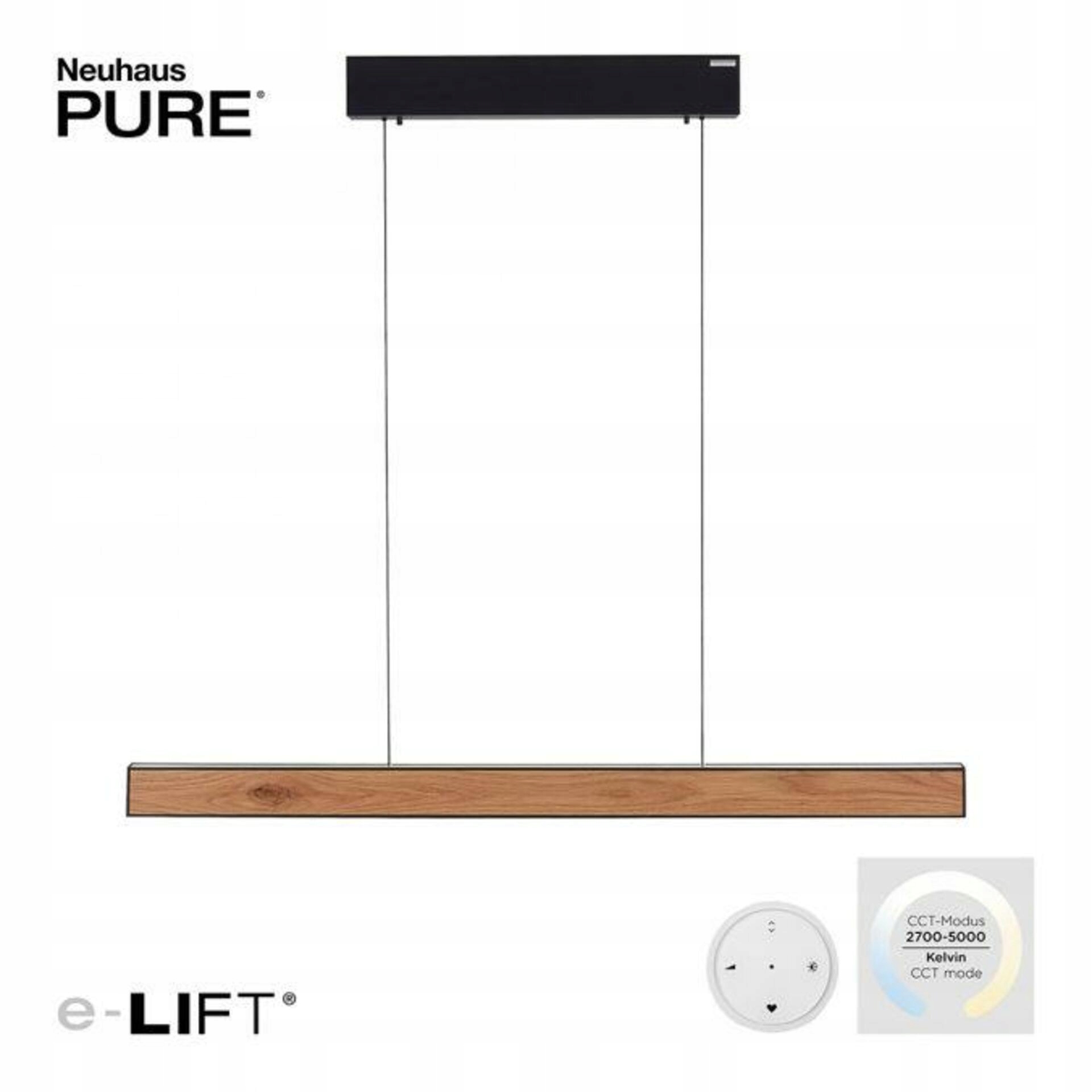 Paul Neuhaus Pure-e-motion Led závesné svietidlo čierna/drevo, e-LIFT, 2700-5