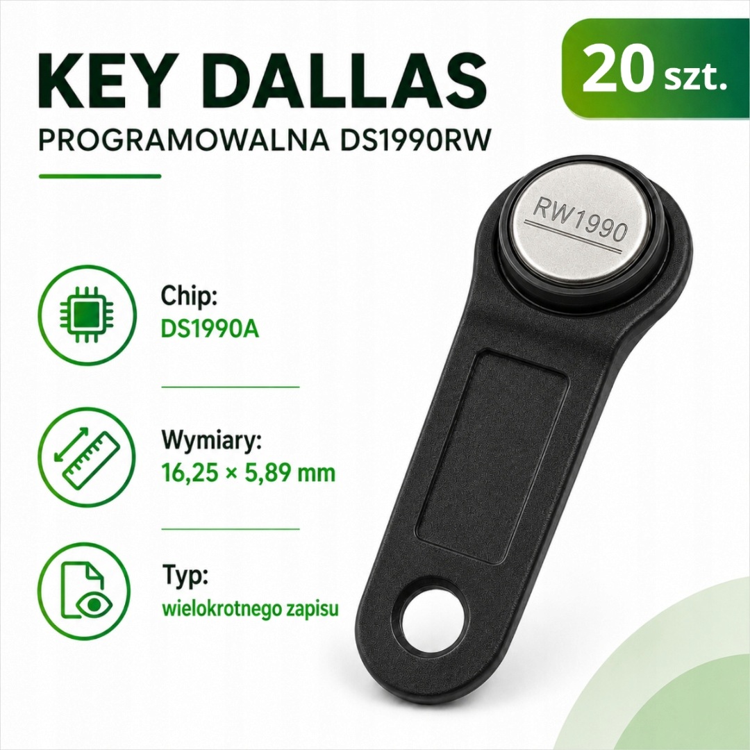Pastylka Dallas iButton RW1990 programowalne klucze domofon czarna 20 szt