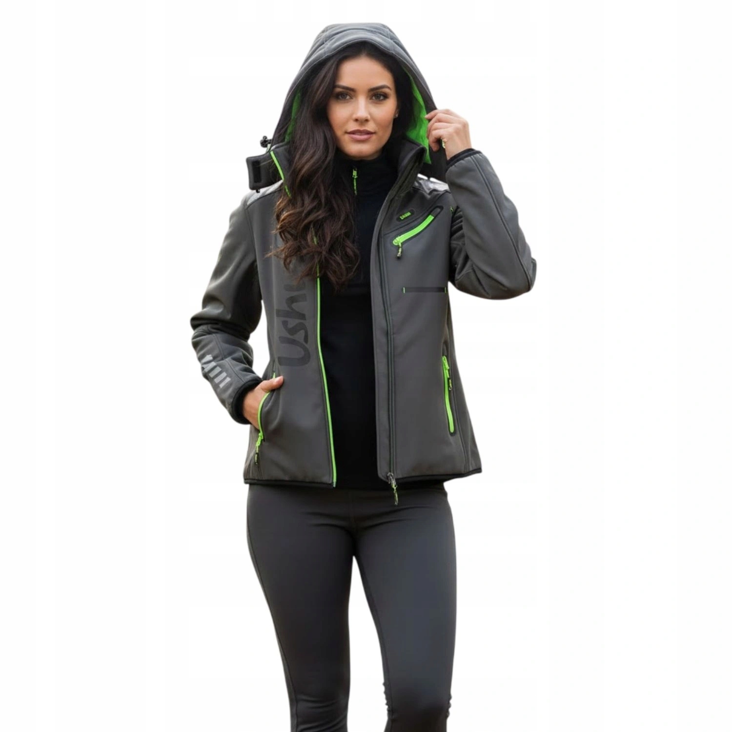 Dámská sportovní softshellová bunda Ushuaia Realiste s fleecovou kapucí vel. S