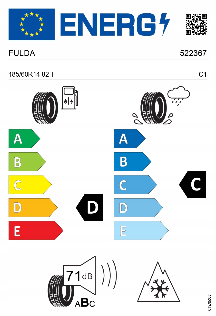 4x FULDA 185/60R14 82T Kristall Montero 3 zimowe Średnica 14