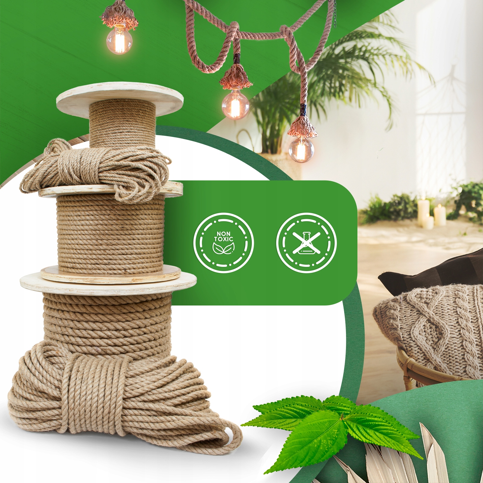 LINA JUTOWA Żeglarska Dekoracyjna 14mm linka odc. 5mb LINY JUTOWE JUTA Materiał inna