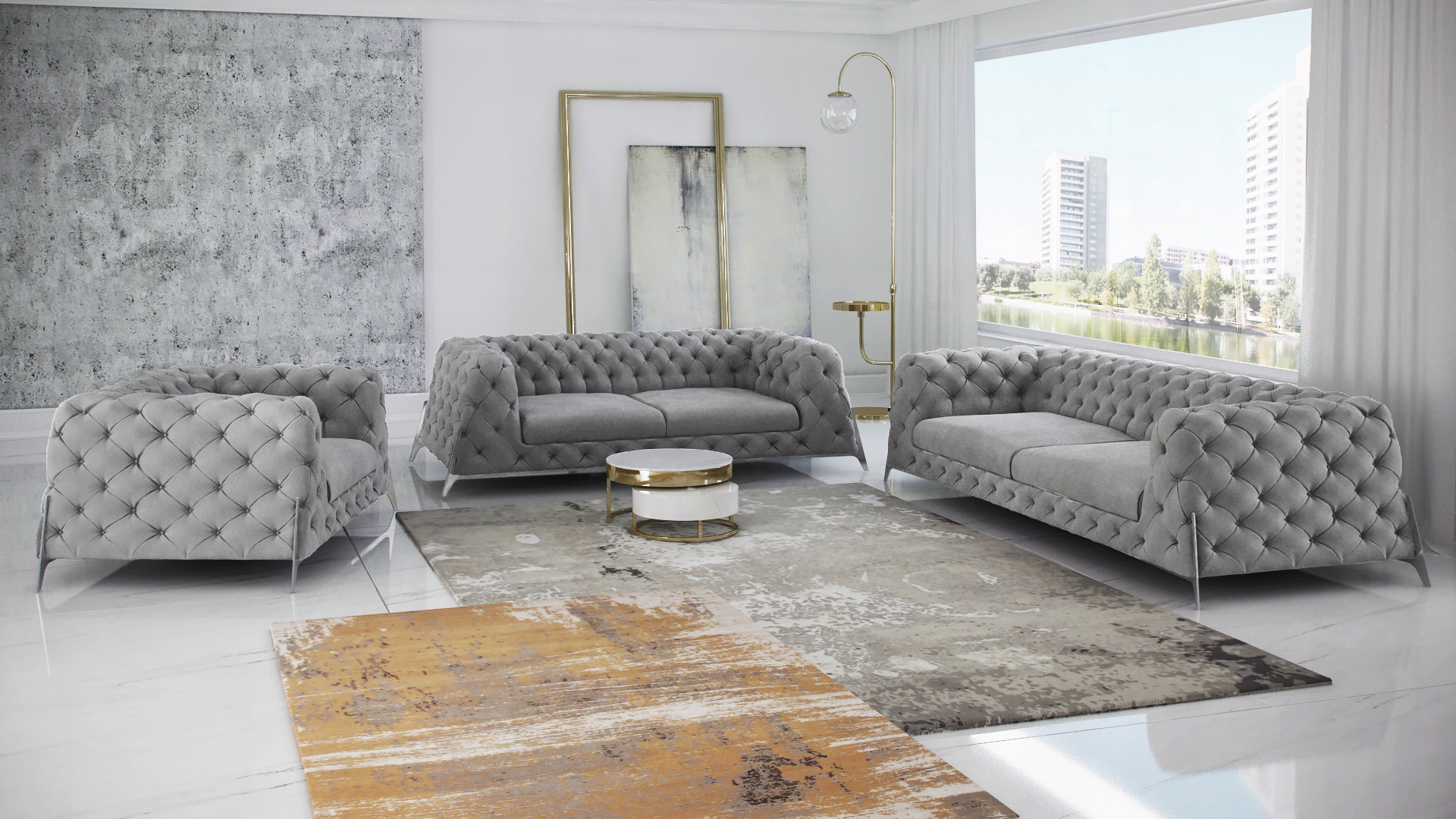 ZESTAW LUKSUSOWYCH MEBLI PIKOWANYCH DUBAI 3+2+1