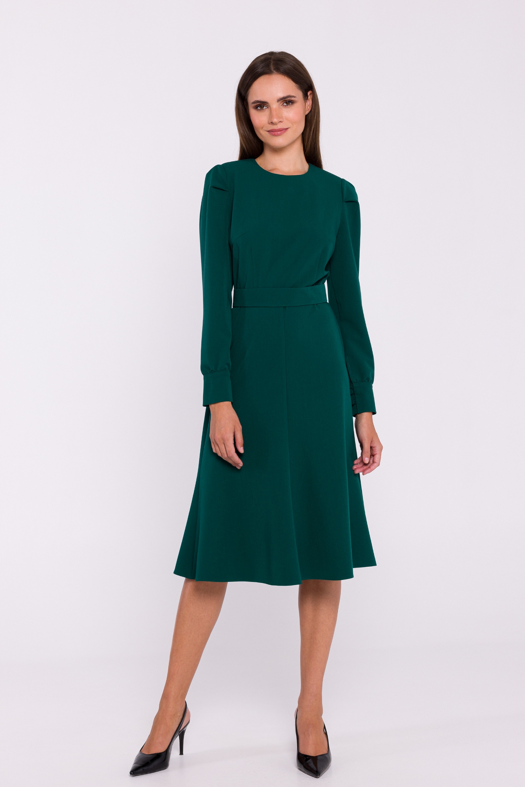 Šaty Elegantní Do Práce Pro Ženy S Dlouhými Rukávy Zelená 36 S