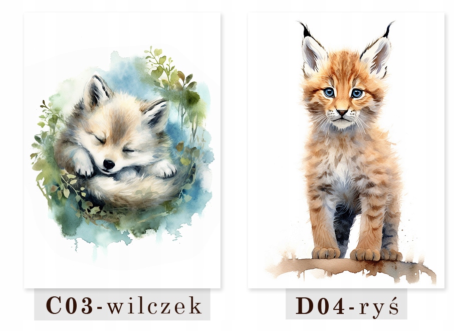 DUŻY PLAKAT OBRAZ DZIECIĘCY ZWIERZĘTA LEŚNE LAS MIŚ SARNA - WZORY A2 40x60 Wysokość produktu 59.4 cm