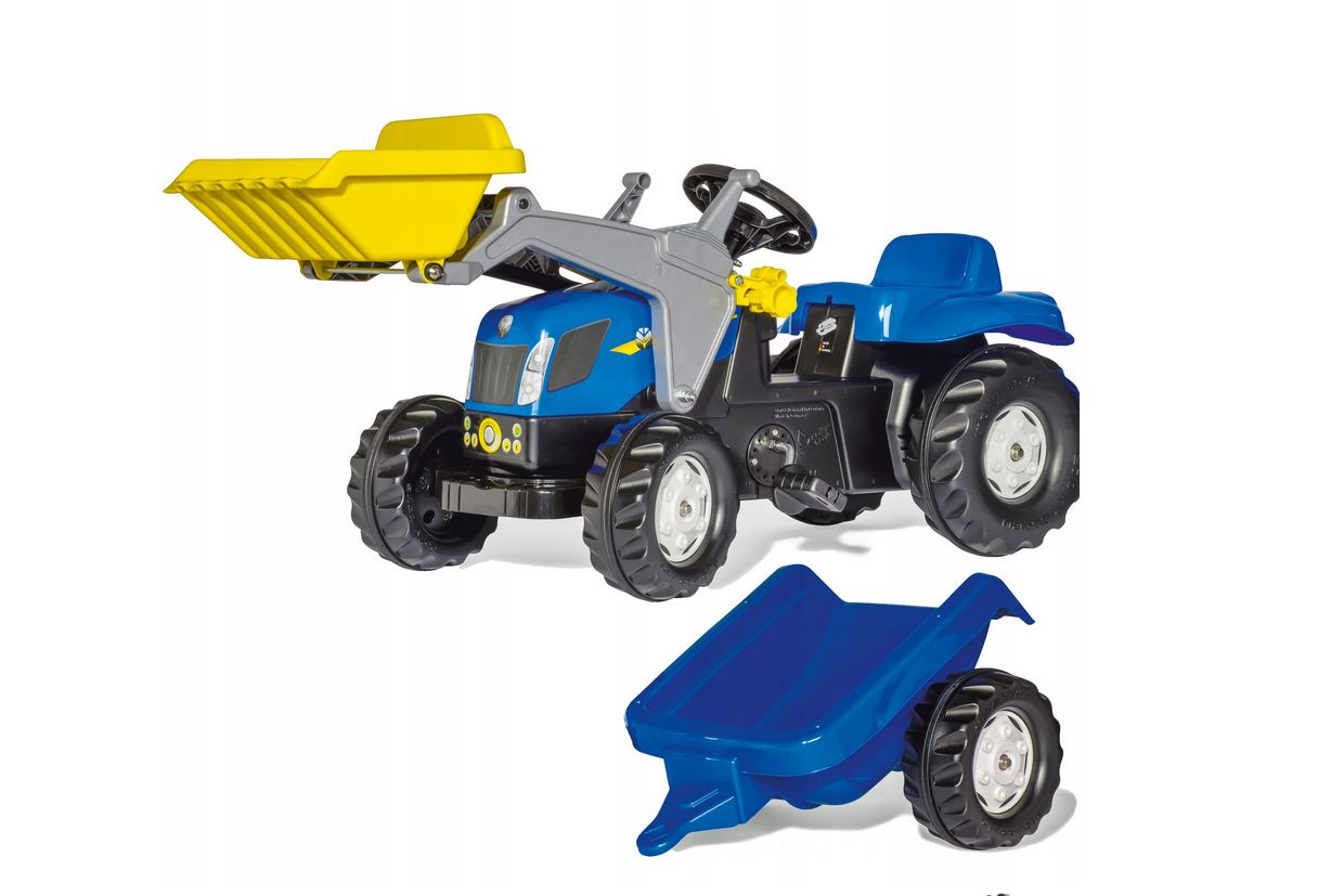 Zabawka RollyToys traktor New Holland+ładowacz+przyczepka traktorek pedała