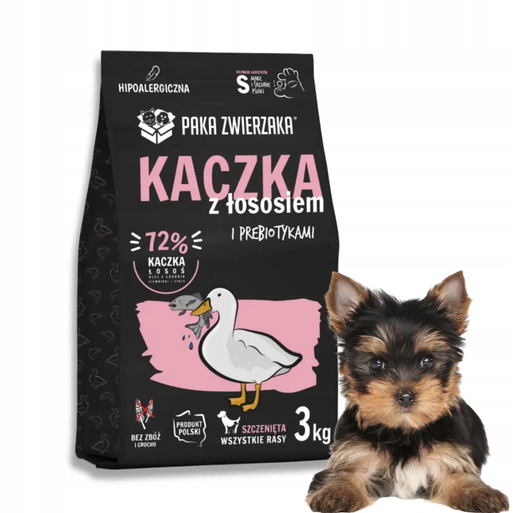 Paka Zwierzaka Kaczka z łososiem Puppy S 3kg bezzbożowa sucha karma dla
