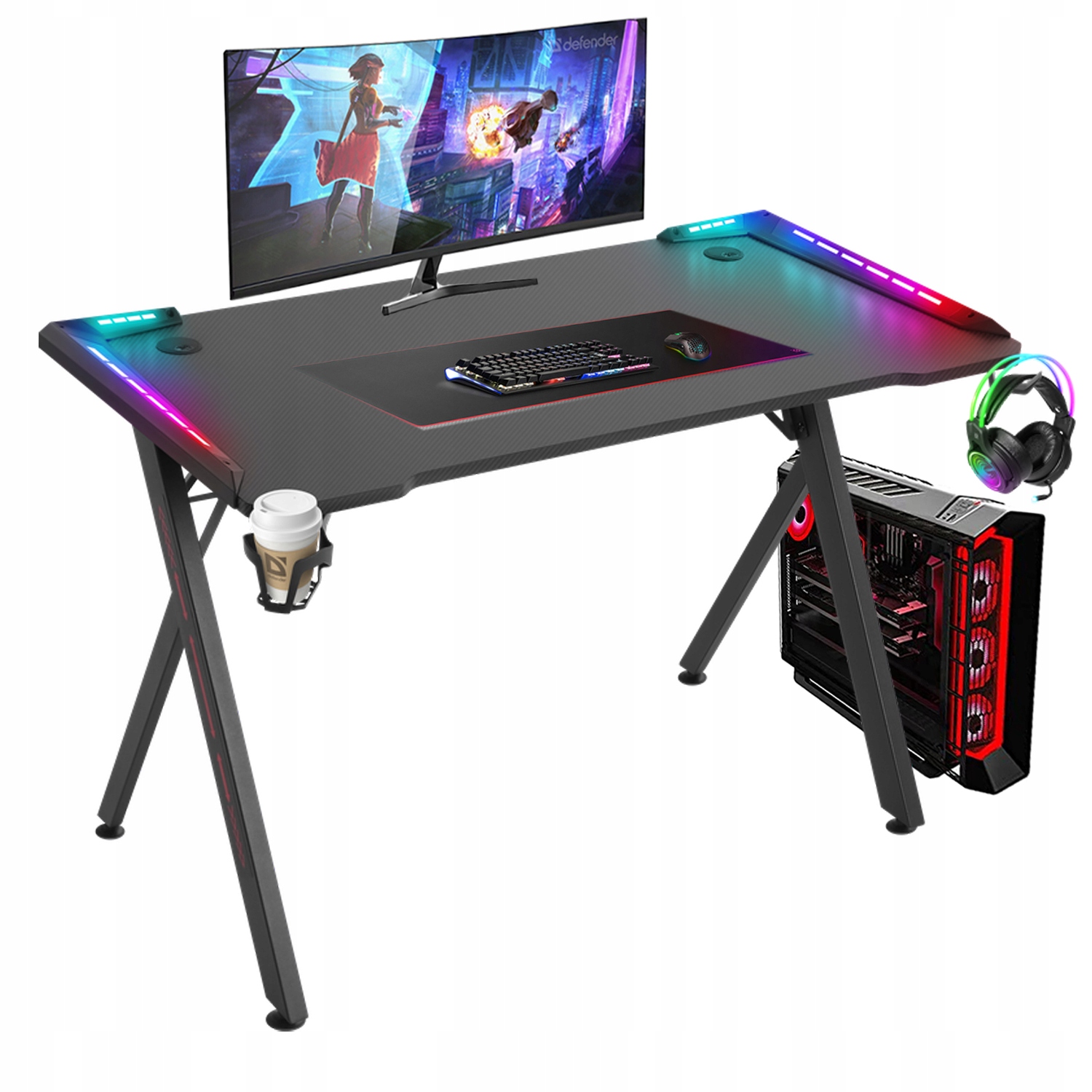 BIURKO DEFENDER IDOL RGB CZARNE GAMING — 21