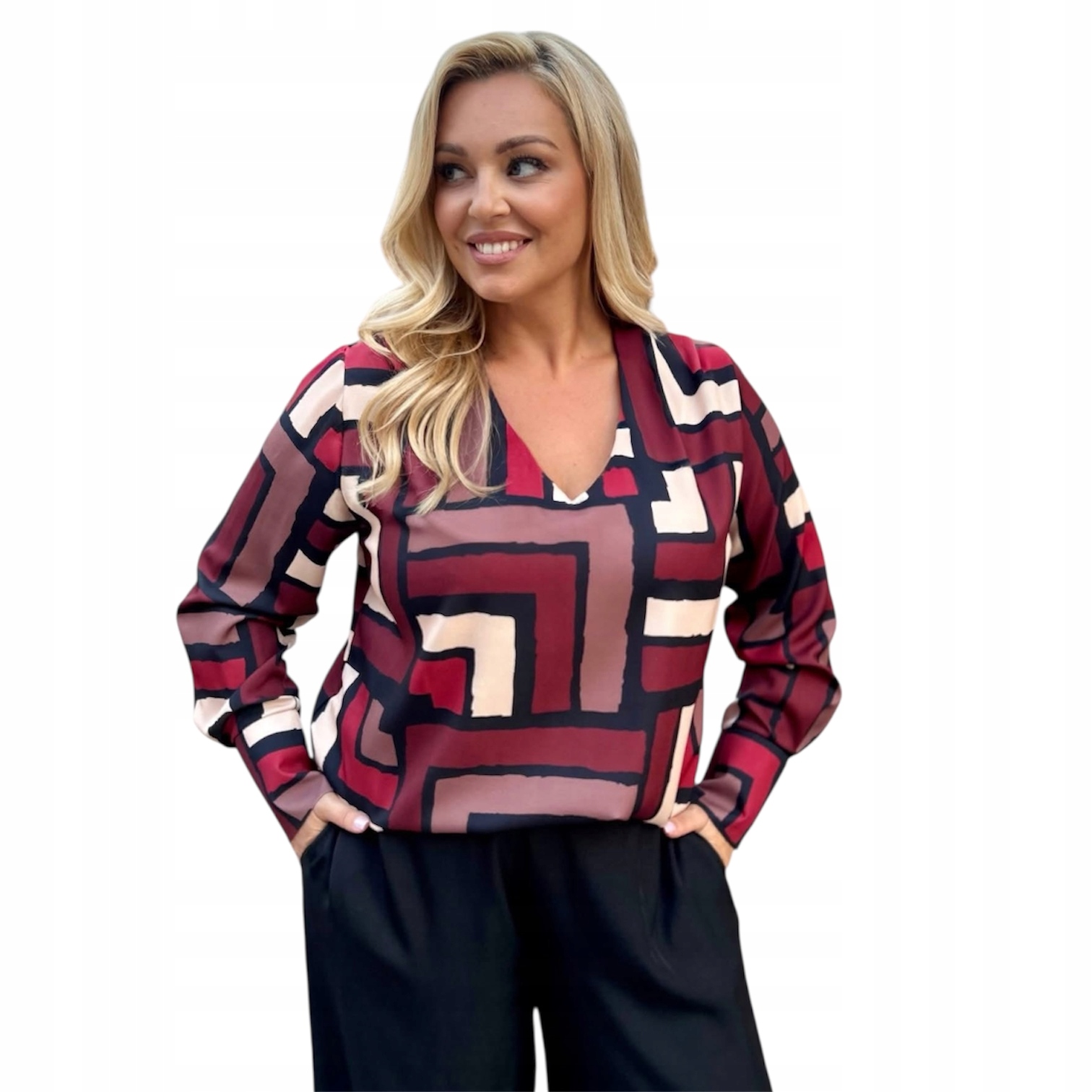 Elegantní halenka s výstřihem a dlouhým rukávem Plus Size, velikost 48/50