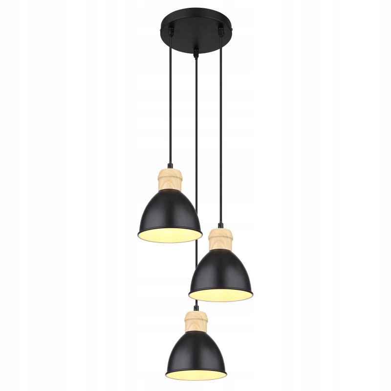 Trojitá závesná lampa stropné svietidlo Wiho E27 čierna kovová, farba dreva loft