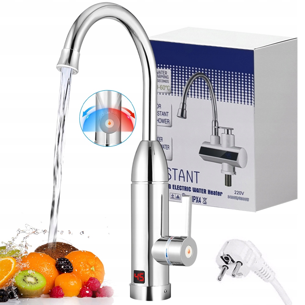 Průtokový Ohřívač Vody Elektrický Kohoutek LCD Kuchyňská Baterie 3000 W