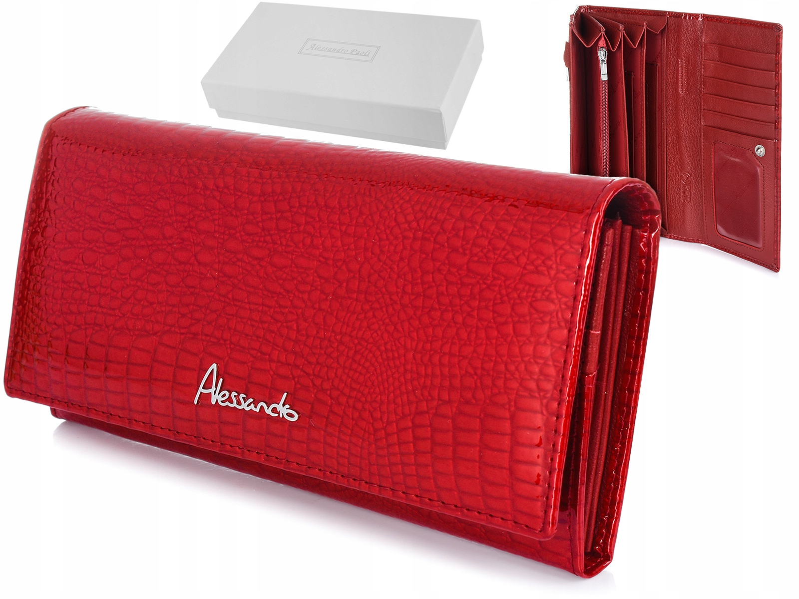 Dámská červená kožená peněženka s velkou krabička RFiD lakovaná Alessandro