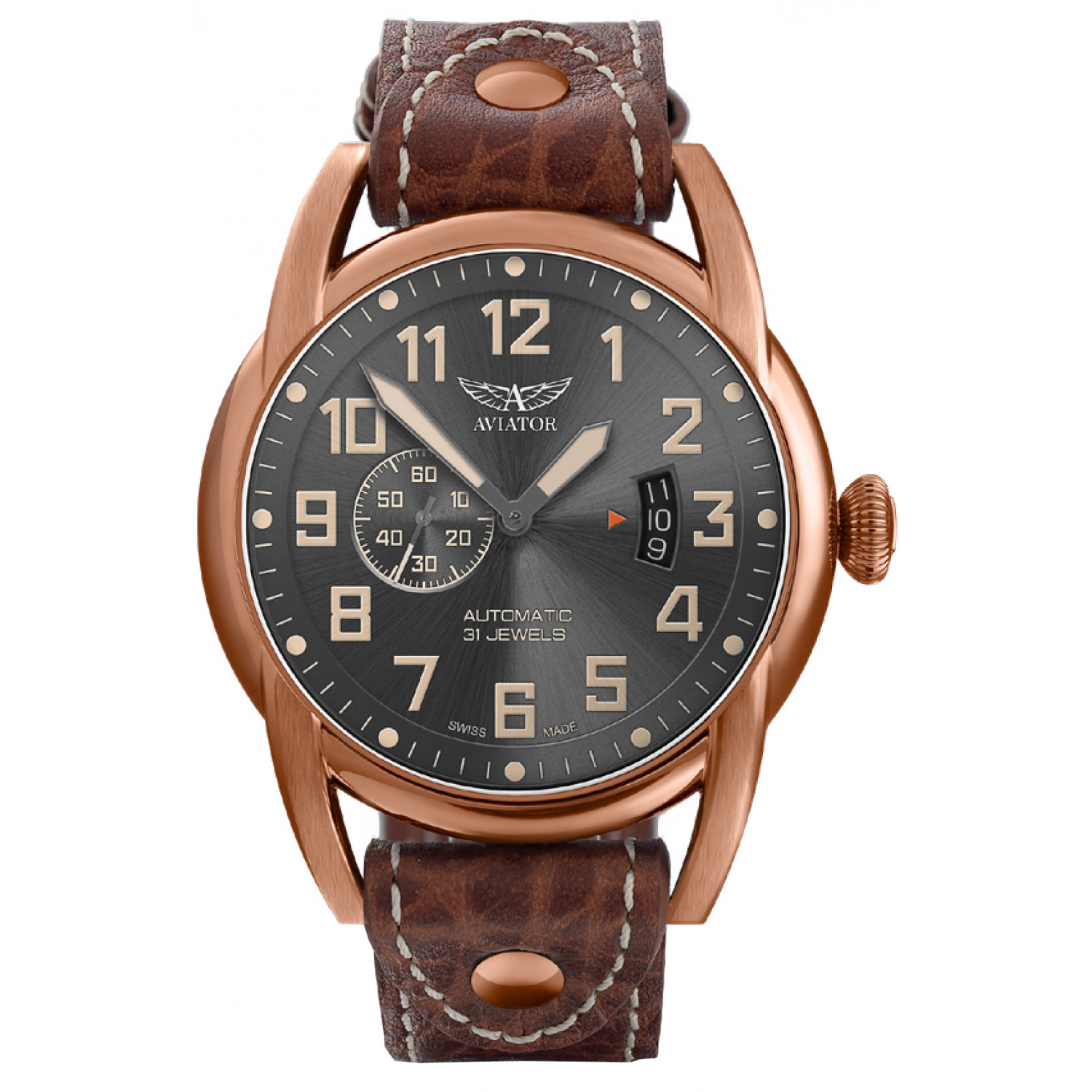 Pánské Hodinky Aviator V.3.18.8.314.4, hnědý pásek