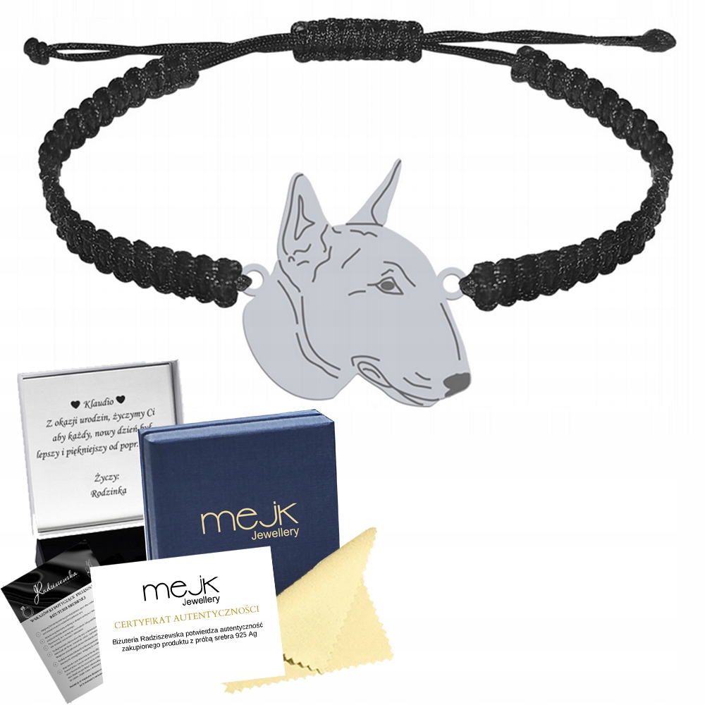 Stříbrný náramek s miniaturou bulteriéra 925 Makramé Žena Gravírování