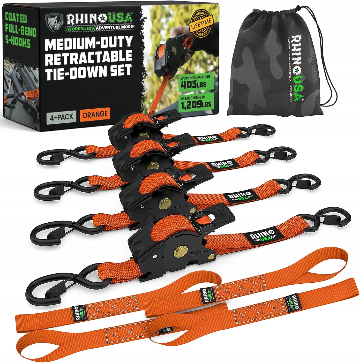 4 x Pasy Mocujące z Mechanizmem Zapadkowym Rhino Usa do 540 Kg Medium-duty