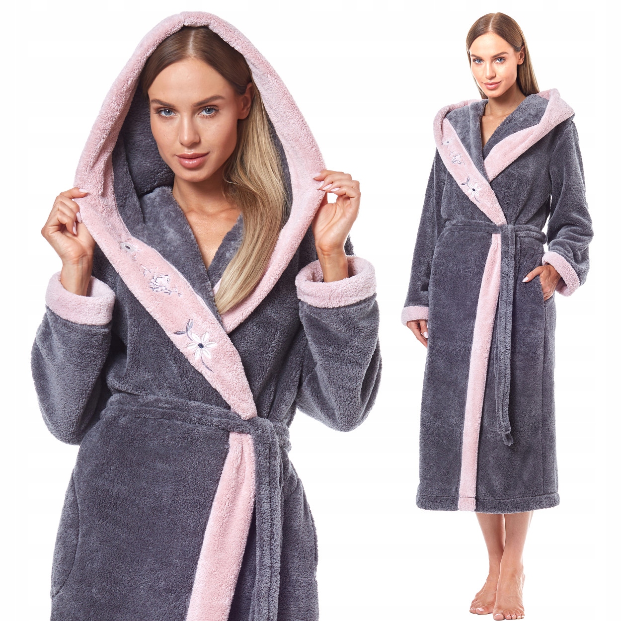 L&L dámský župan dlouhý volný s kapuce teplý 9145 onyx XXL