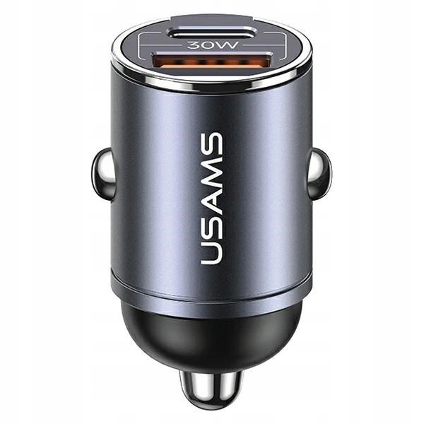 Usams Ładowarka samochodowa 30W 1xUSB+1xUSB-C C38 Fast Charge Stalowa