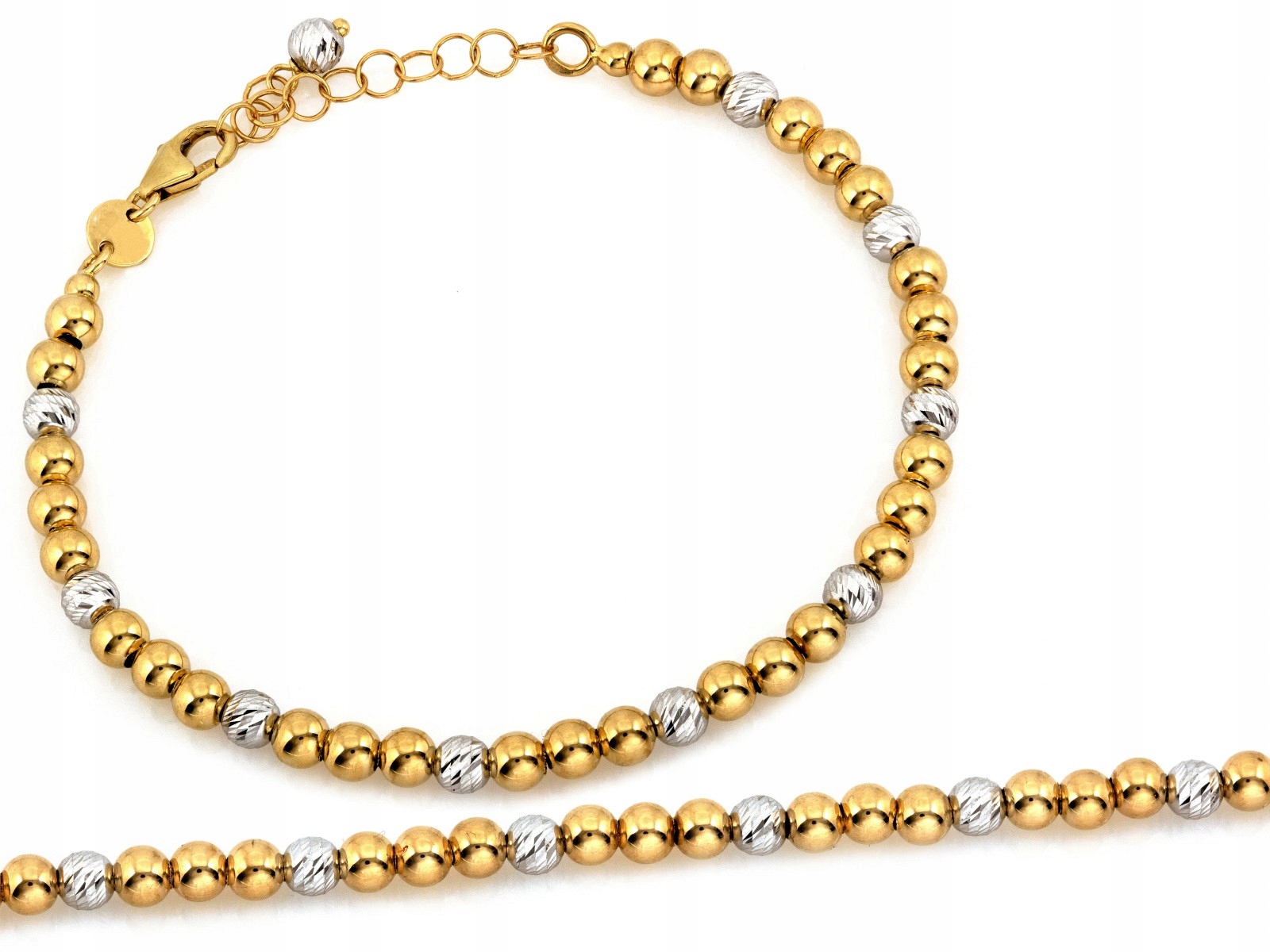 Zlatý náramek 585 dvoubarevný s kuličkami 4 mm 3.13 g, nastavitelný 19 Cm, módní