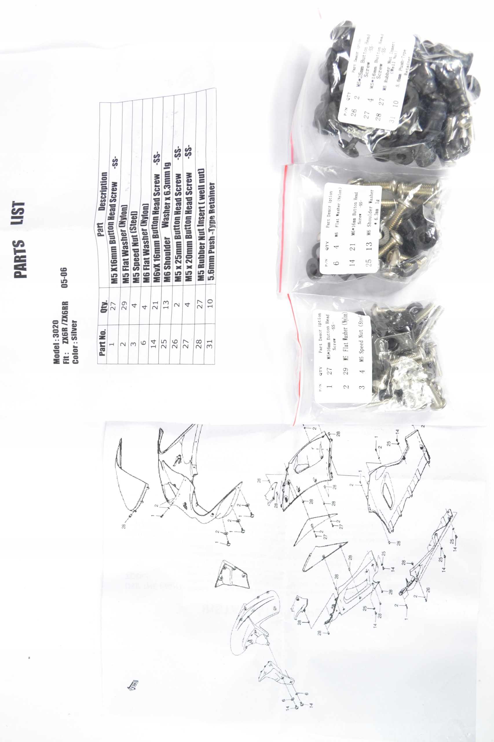 6R0506 - Kawasaki ZX-6R 05-06 - болты обтекателя KPL