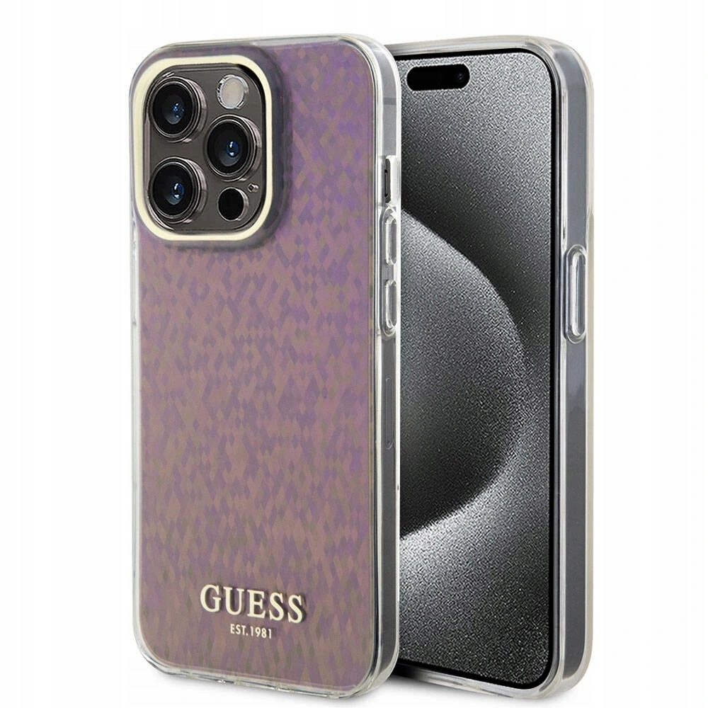 Guess twarde etui IML Faceted iPhone 15 Pro (GUHCP15LHDECMP) różowe