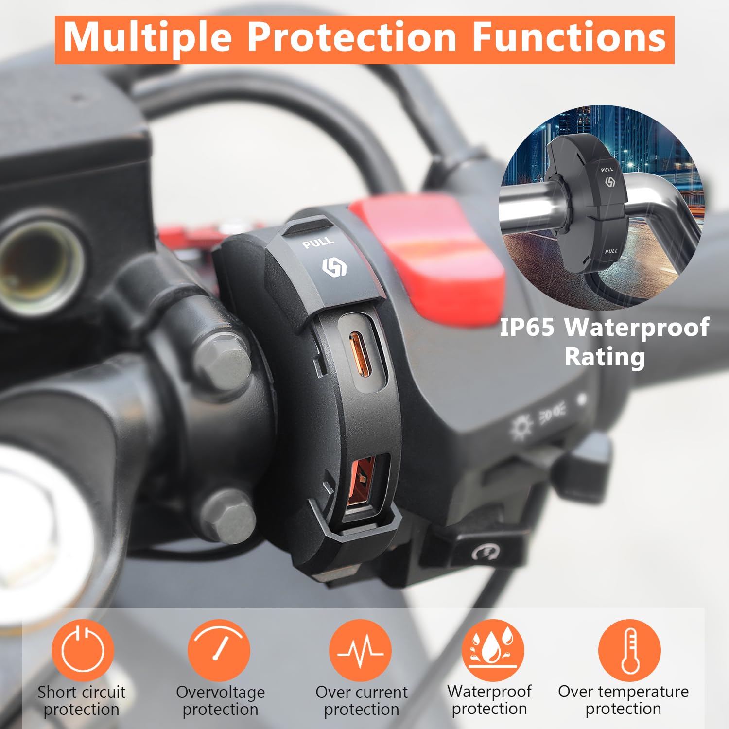 GIANTDEER Wodoodporna Ładowarka Motocyklowa USB C QC3.0 48W 12V/24V — miniatura 3