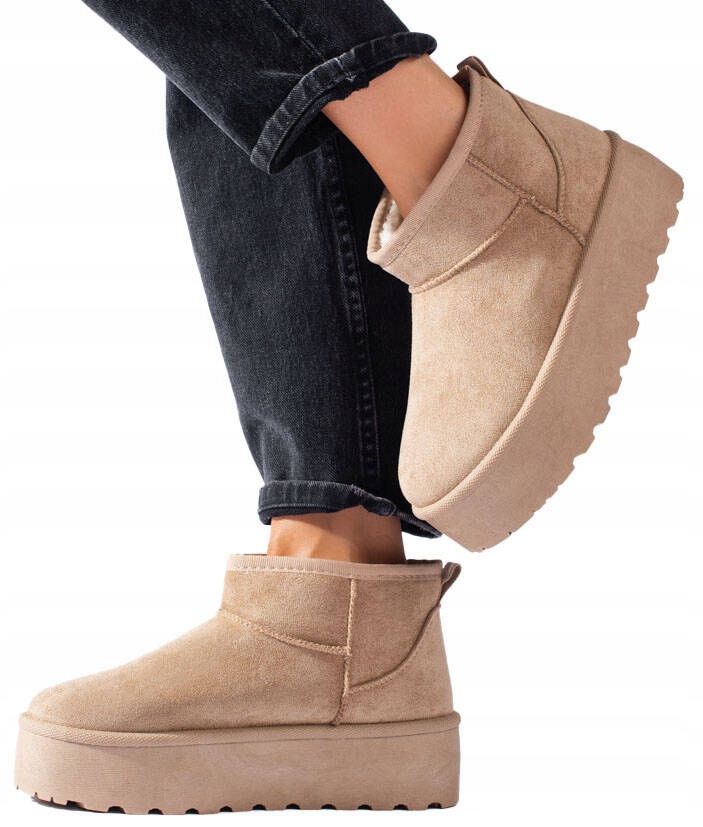 7875 BEŻOWE OCIEPLANE BOTKI NA GRUBEJ PODESZWIE ŚNIEGOWCE NA PLATFORMIE 37 Płeć kobieta