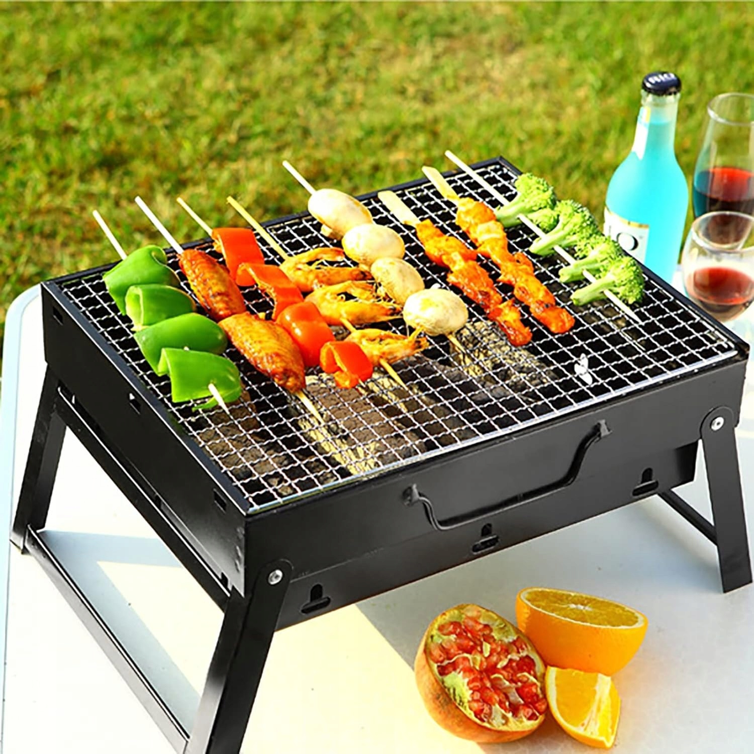 GRILL SKŁADANY TURYSTYCZNY WALIZKA PRZENOŚNY OGRODOWY WĘGLOWY + SZCZYPCE Stan opakowania oryginalne