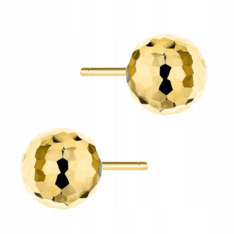 Zlaté Dámské Náušnice na puzetku Au 585 Diamantované Kuličky 8mm 14k