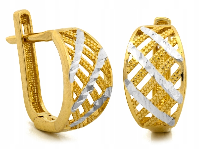 Klasické náušnice zlaté 585 anglické ažurové dvoubarevné lesklé 14kt