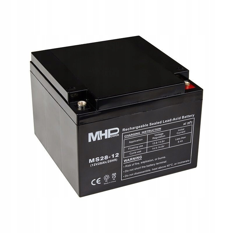 MHPower MS28-12 olověný akumulátor Agm 12V/28Ah, Terminál T1 M6