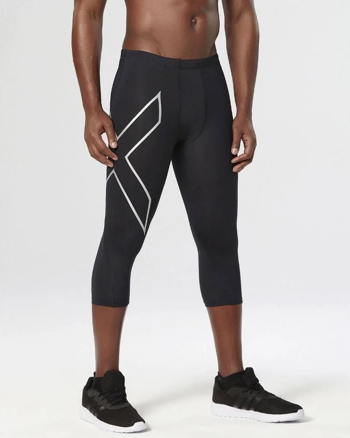 Męskie Legginsy 3/4 Compression Tights Rozmiar M Czarno srebrne