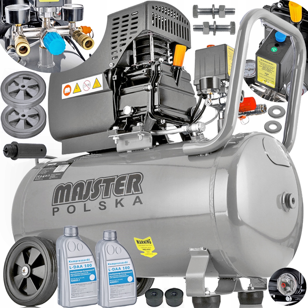 KOMPRESOR OLEJOWY SPRĘŻARKA POWIETRZA TŁOKOWA MOCNY 50L + OLEJ