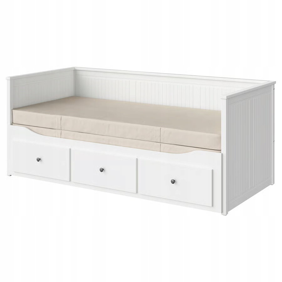 Hemnes Leżanka z 3 szufladami, 2 materace, biały/Vannareid twardy, 80x200