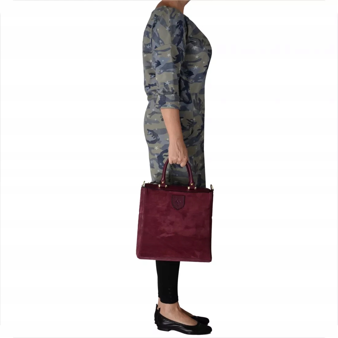 Elegancka skórzana torebka kuferek bordowa zamsz Marka bez marki