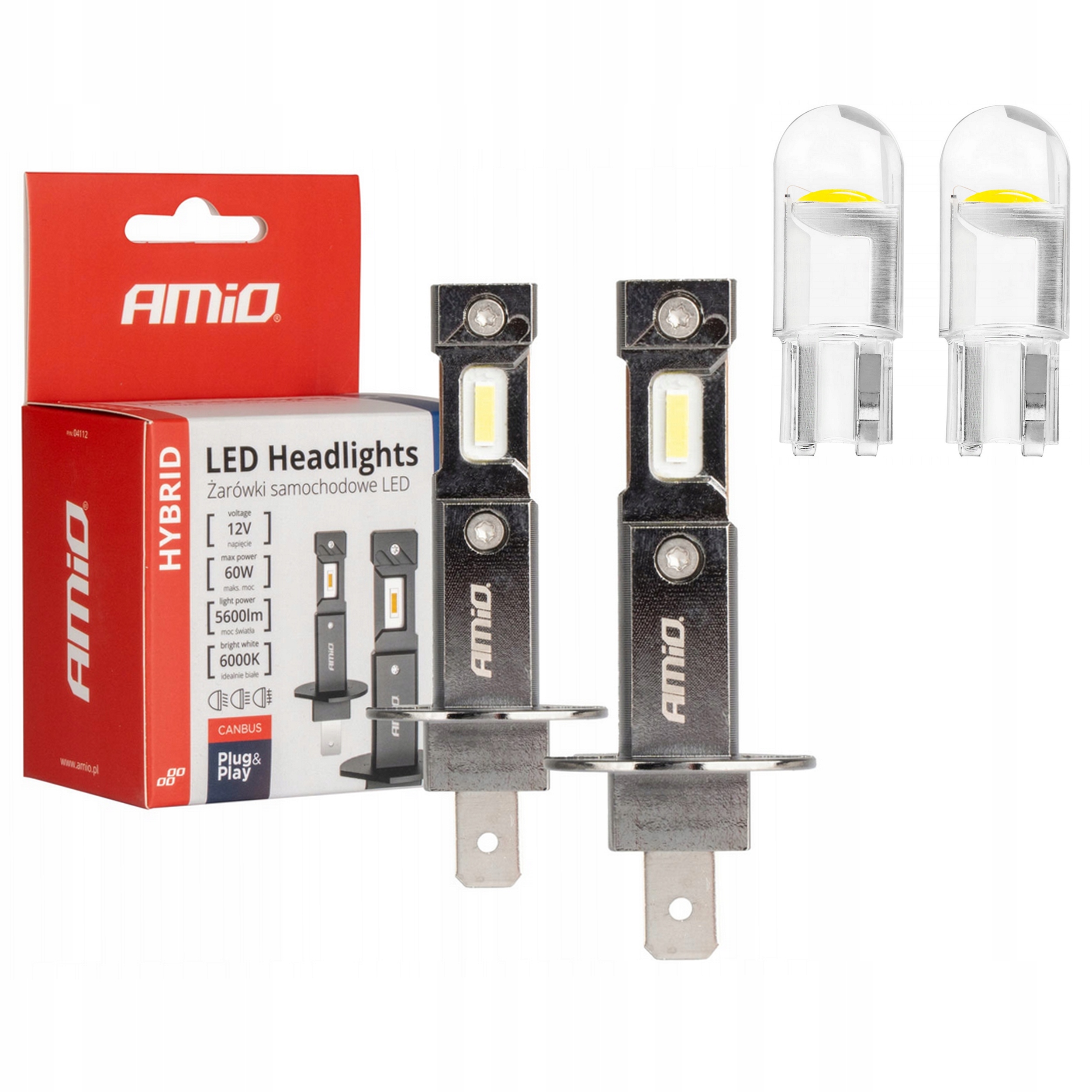 Zestaw Żarówki Amio Led seria Hybrid H1 6000K 2x Clear White Led T10 W5W