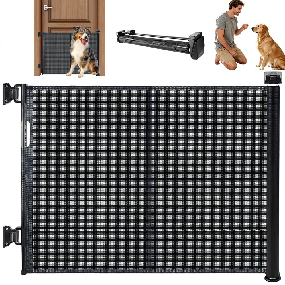 Rozkládací brána pro zvířata 150 x 86 cm černá síťovaná s dvojitým zámkem