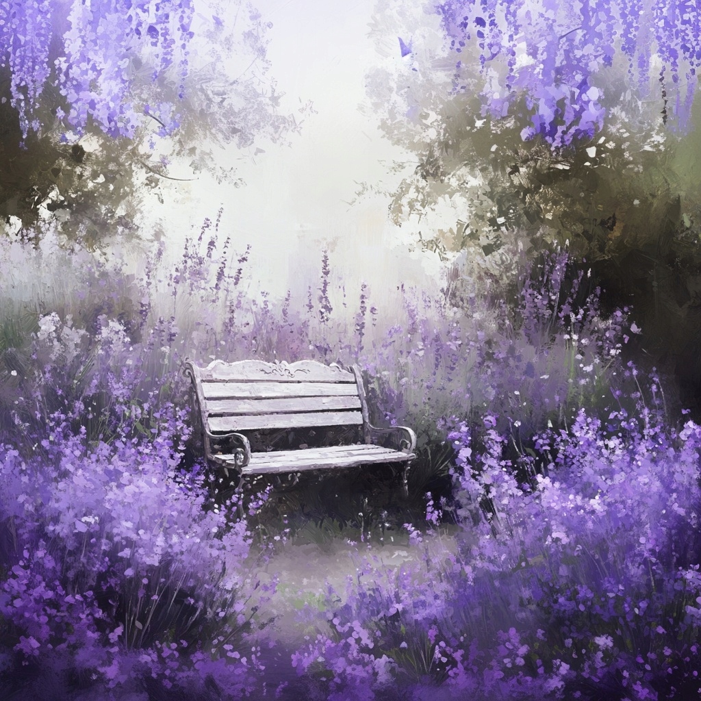 Obraz Na Plátně Canvas Krajina Zahrada Park Levandule Lavička Relaxace Ticho 80x80
