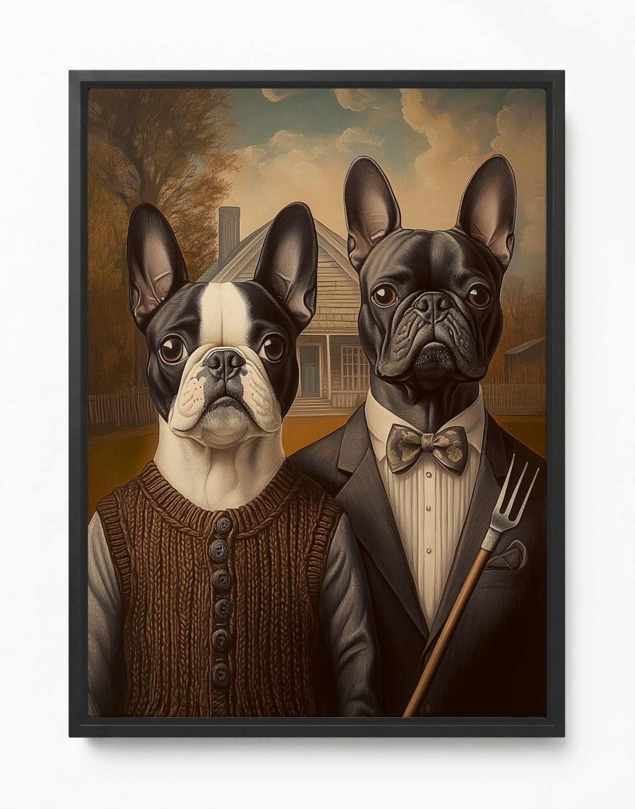 Obraz Rám American Box Portrét Francouzský Buldoček American Gothic 60x80