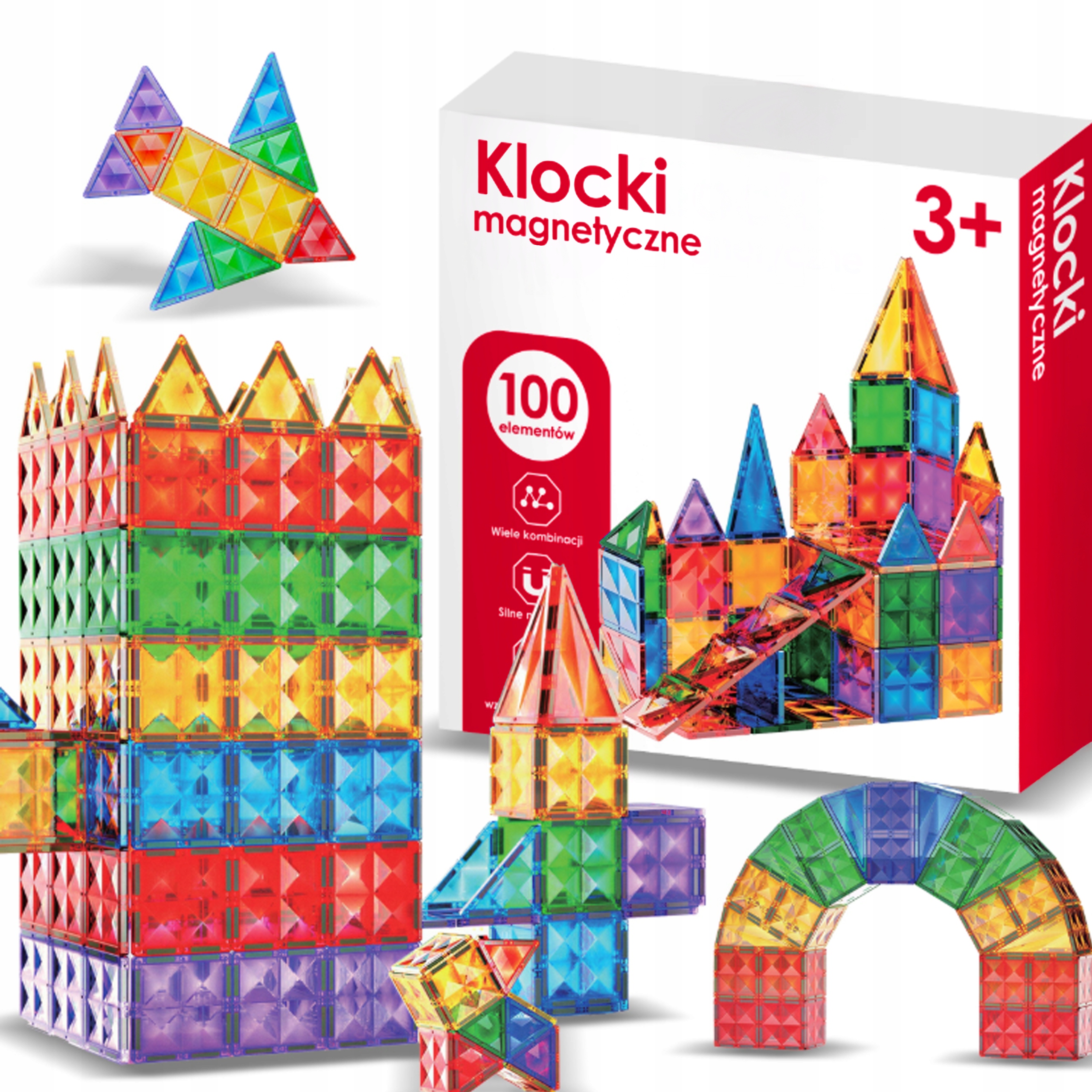 Klocki Magnetyczne Konstrukcyjne Dla Dzieci Duży Zestaw XXL 100 el Magnetic