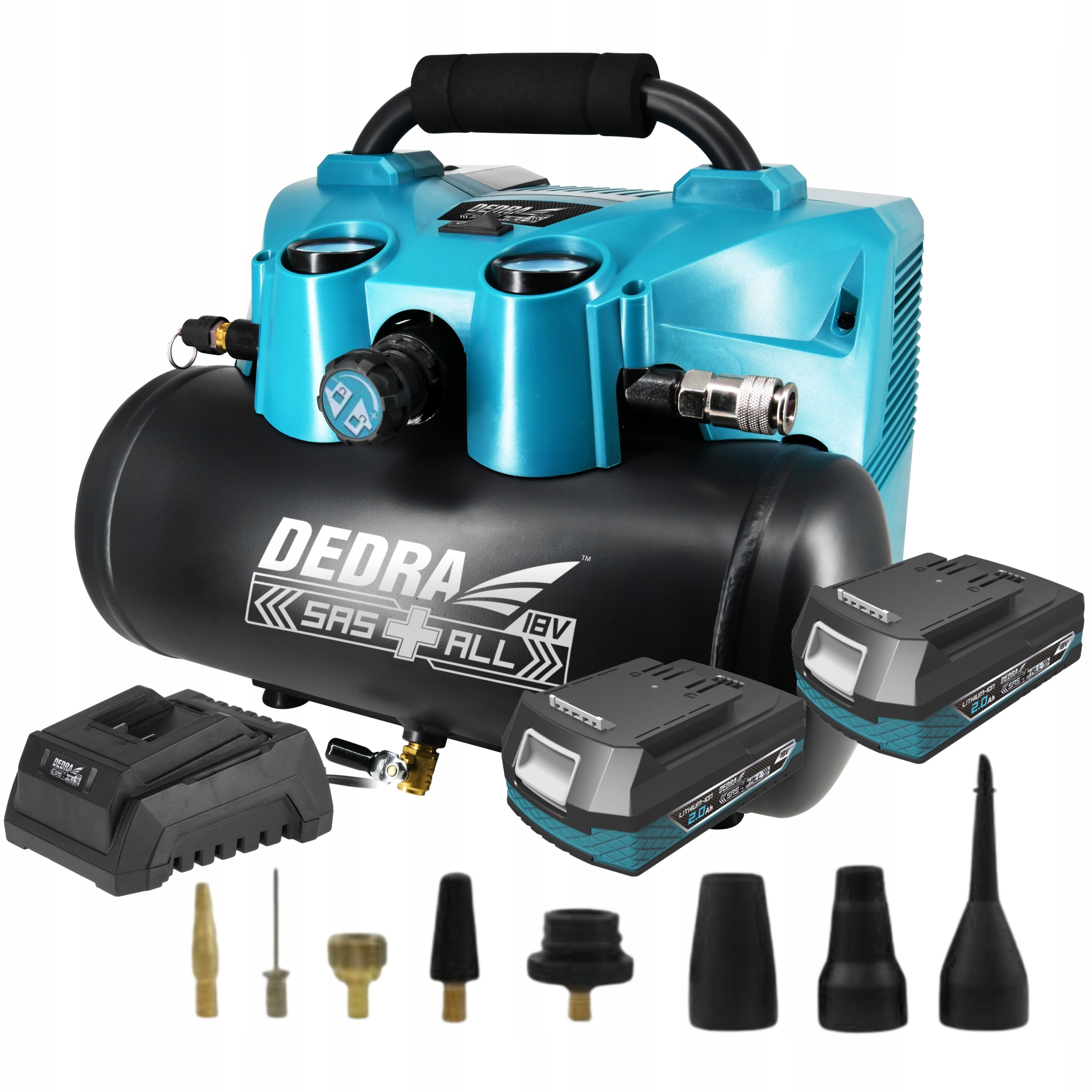 KOMPRESOR AKUMULATOROWY 6L DEDRA + 2x18V 2Ah 7077V