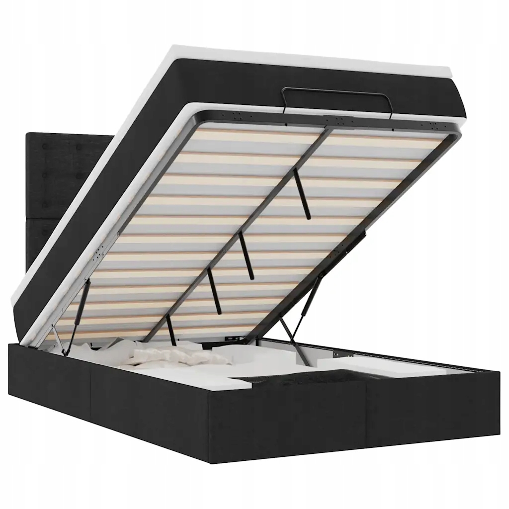 Černý otoman s matrací 203x120x118/128 cm, matrace 120x200x20 cm, topper