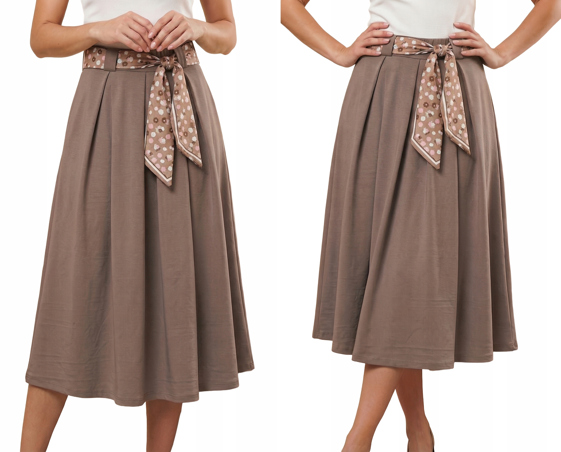 Spódnica Klasyczna Długa Rozkloszowana Materiałowa Beżowa Uni