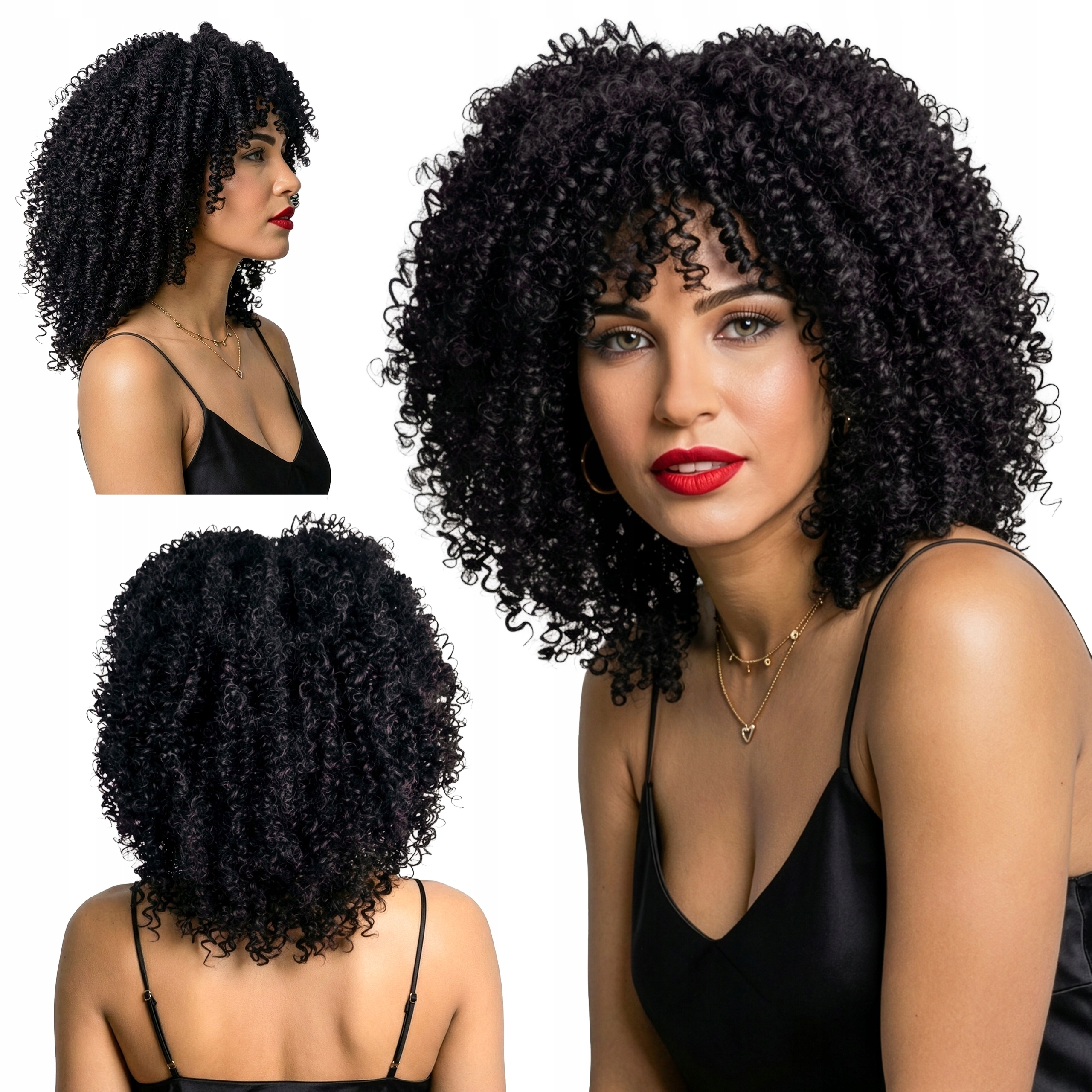 Peruka syntetyczna włosy kręcone Afro afroloki Mw 0309 1B czarna
