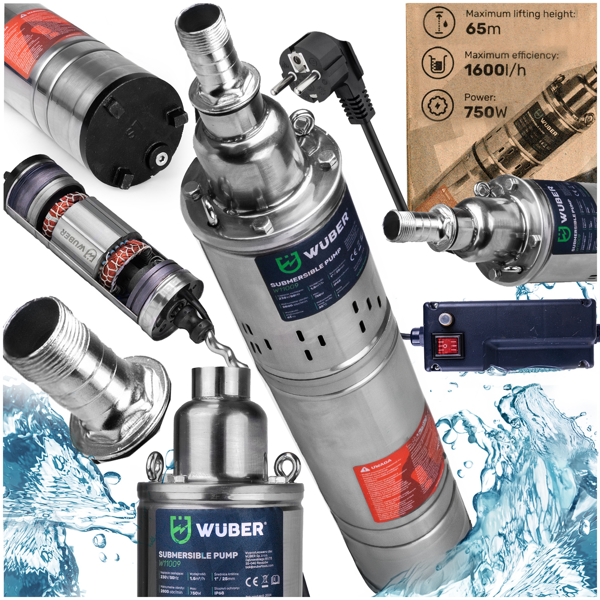 Pompa Śrubowa Głębinowa 750W Do Wody Czystej 1" Do Studni Mocna 1600 L/h