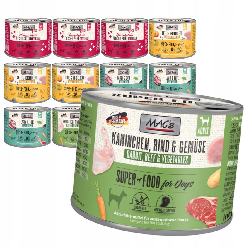 Levně Mac's Dog 12x200g Bezobilné Vlhké Krmivo pro psy Mix 4 příchutí