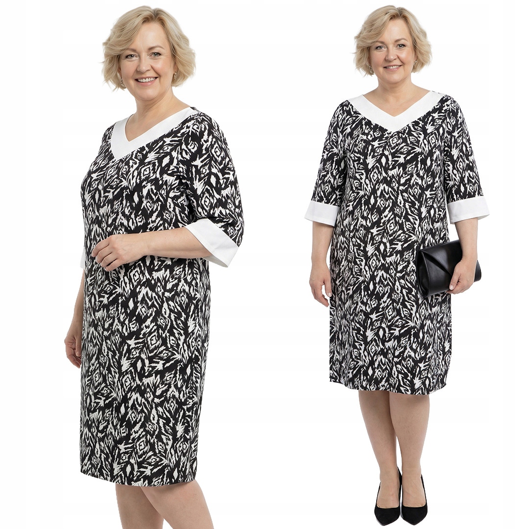 Bílo-černá šaty plus size velikost 64