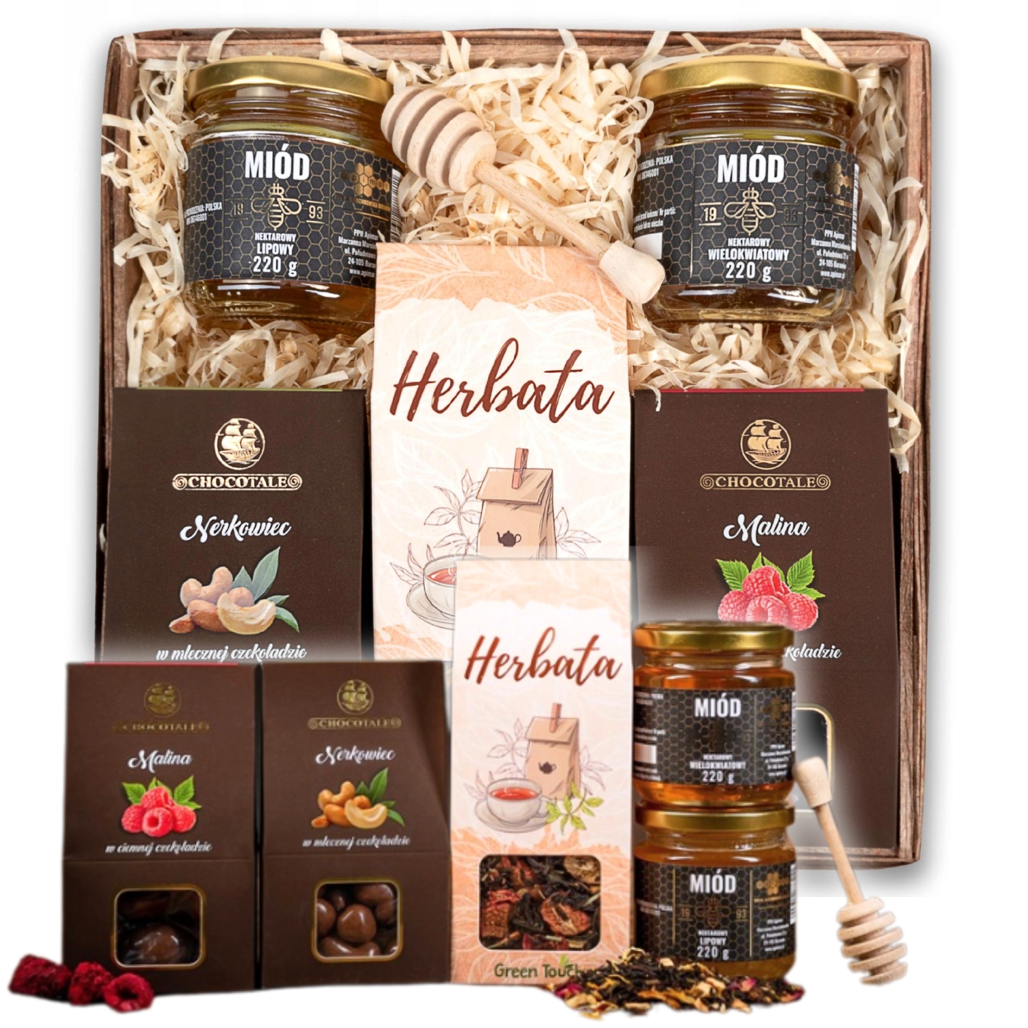 Levně Dárkový Koš Set Čaj Bakalie Medy Přírodní Na Narozeniny Box