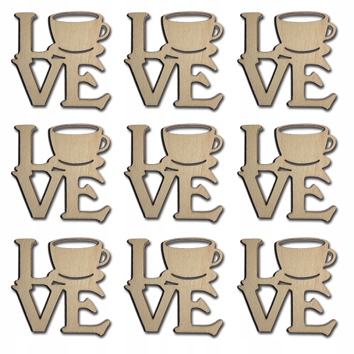 Love drewniane kocham 2 cm 9 szt
