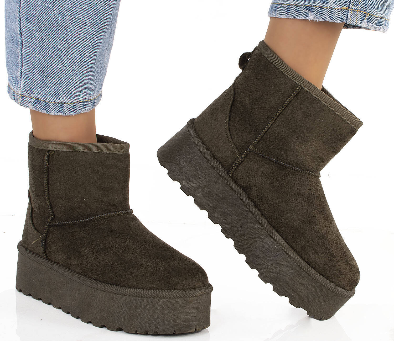 ŚNIEGOWCE ZIELONE OCIEPLANE KHAKI BOTKI NA PLATFORMIE 39